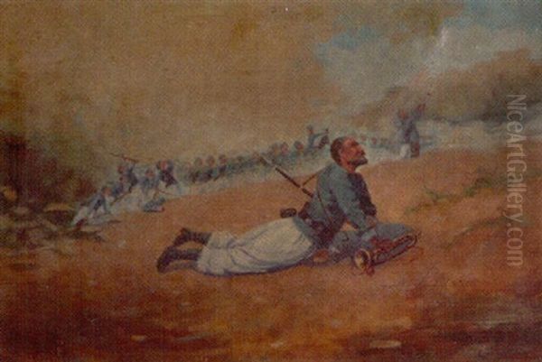 Louisiana Civil War Zouaves On The Battlefield Oil Painting by Charles F. Fisher