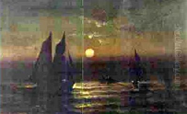 Moonlight Sailing Oil Painting by D.A. Fisher