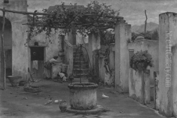 Innenhof Eines Hauses Auf Capri Oil Painting by Horace Fisher