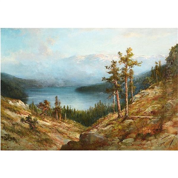 Rugged Mountain Landscape Oil Painting by Hugo Anton Fisher