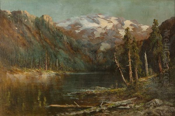 Lake In A Mountain Landscape Oil Painting by Hugo Anton Fisher