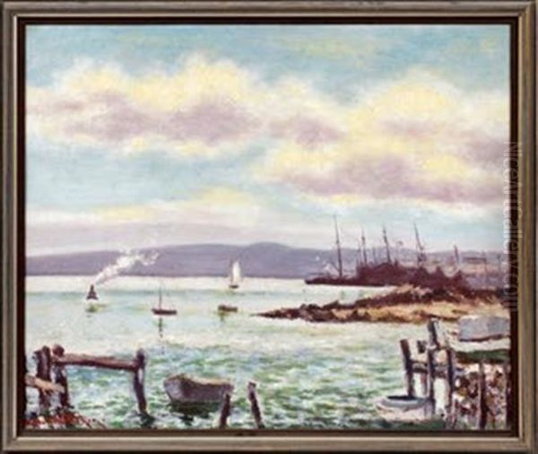 Harbor Scene Oil Painting by Hugo Melville Fisher