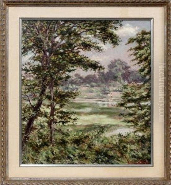 Landscape With Trees & Water Oil Painting by Hugo Melville Fisher