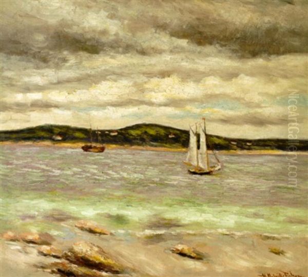 Sailboats In An Inlet Oil Painting by Hugo Melville Fisher