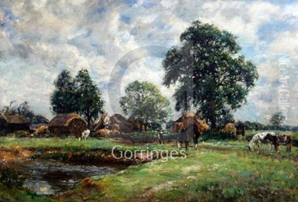 Horses In A Meadow Oil Painting by Mark William Fisher