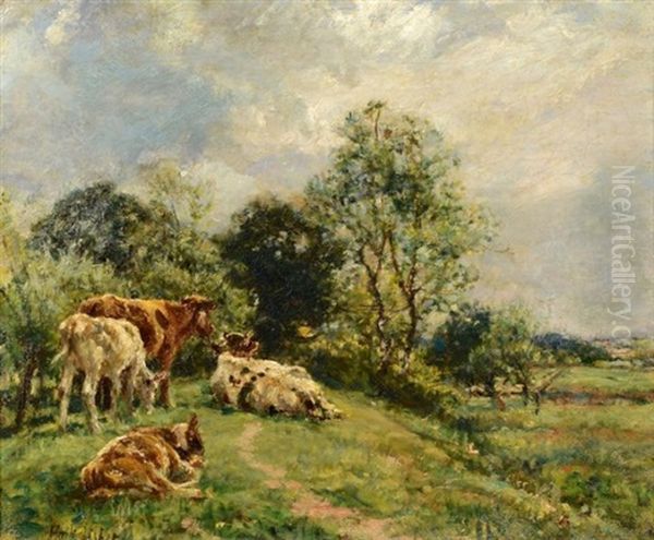 Landscape With Cows Oil Painting by Mark William Fisher