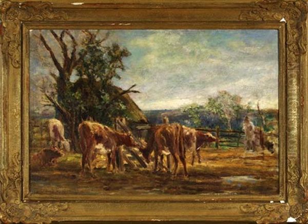 Farm Scene With Cattle Grazing Oil Painting by Mark William Fisher