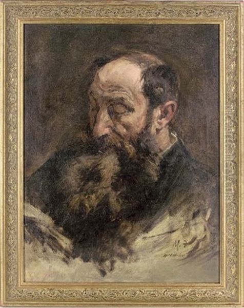 Portrait Of Monsieur P. Michaud Reading Oil Painting by Mark William Fisher