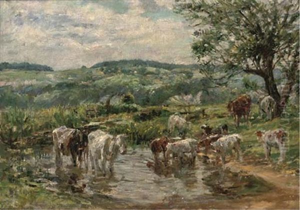 Cattle Watering Oil Painting by Mark William Fisher