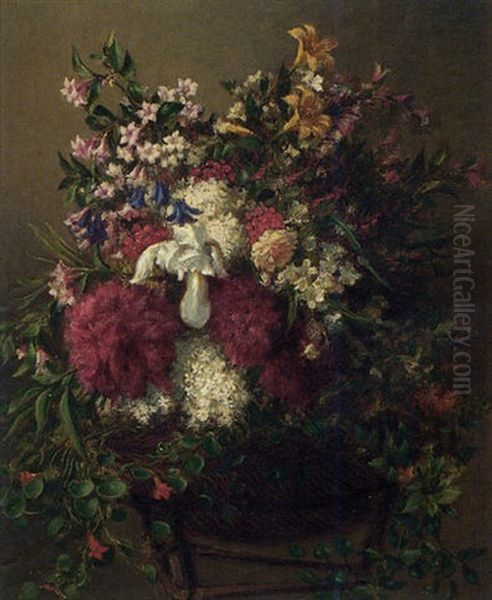 Summer Flowers In A Basket Oil Painting by Mark William Fisher