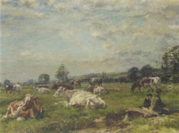 Cattle In A Meadow Oil Painting by Mark William Fisher