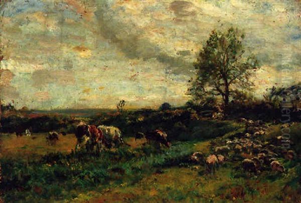 Cows And Sheep In The Field Oil Painting by Mark William Fisher