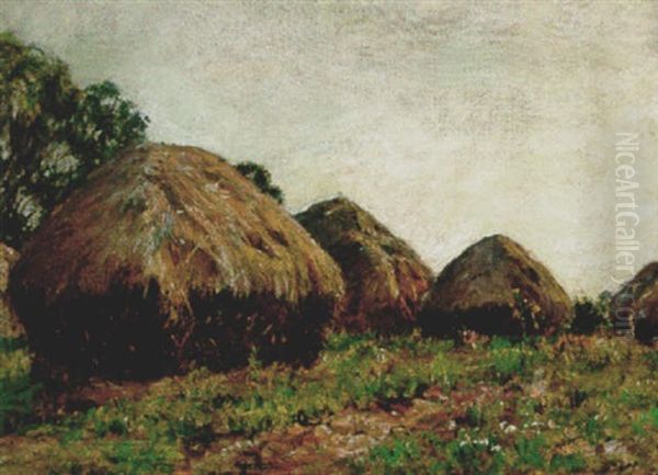 Haystacks Oil Painting by Mark William Fisher