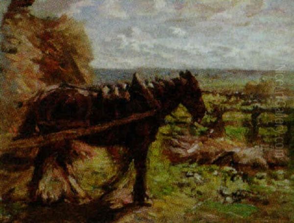 A Cart Horse Pulling A Hay Rick Oil Painting by Mark William Fisher