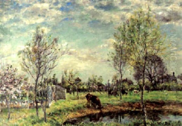 Landscape With Cattle Oil Painting by Mark William Fisher