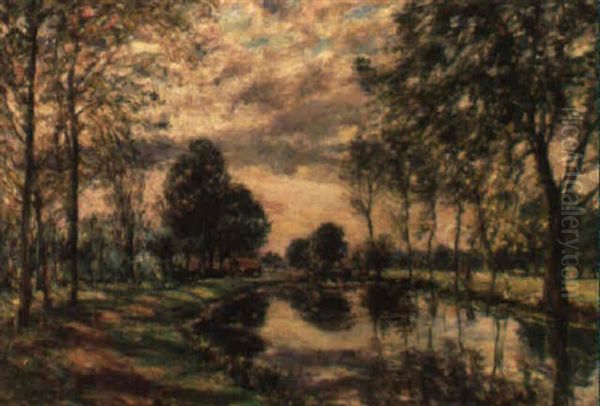 By The Lea, Harlow, Essex Oil Painting by Mark William Fisher