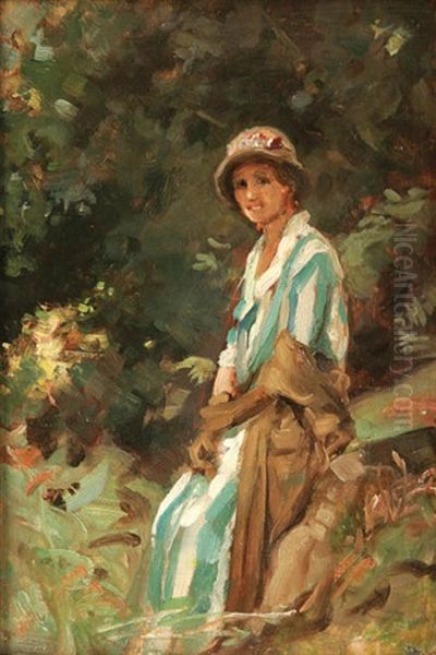 A Rest In The Woods Oil Painting by P(ercy) Harland Fisher