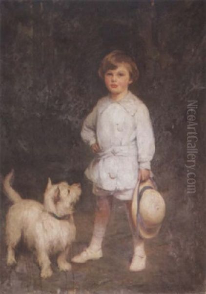 Boy With A West Highland White Oil Painting by P(ercy) Harland Fisher