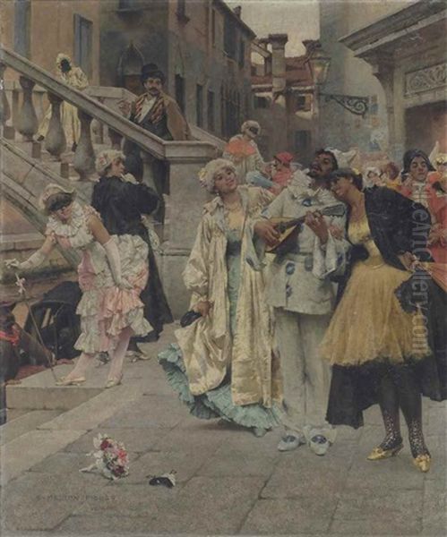 Revellers At The Carnival, Venice Oil Painting by Samuel Melton Fisher