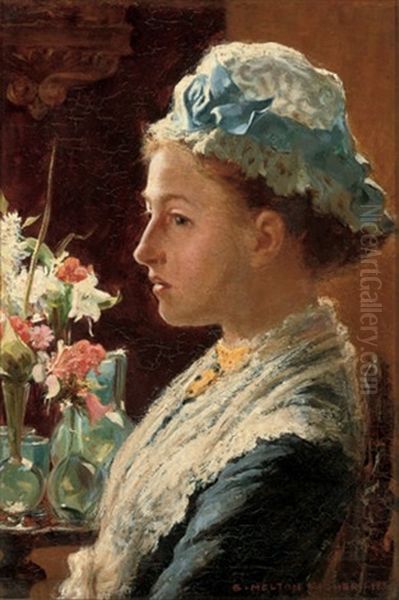 Portrait Of A Lady In Blue Dress With Lace Collar And Cap (+ Portrait Of A Gentleman; Pair) Oil Painting by Samuel Melton Fisher