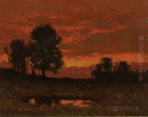 Sunset Landscape Oil Painting by William Crothers Fitler