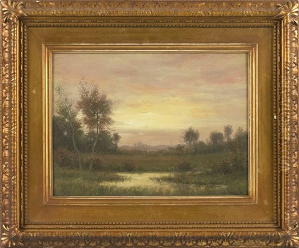 Sunset Meadow Scene Oil Painting by William Crothers Fitler