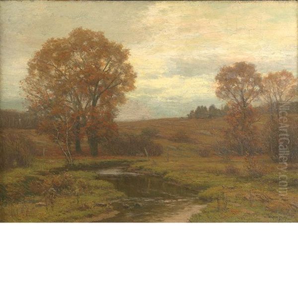 River Landscape, Autumn, New York Oil Painting by William Crothers Fitler