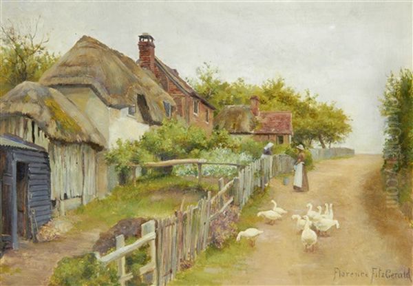 Country Village Scenes (pair) Oil Painting by Florence Fitzgerald