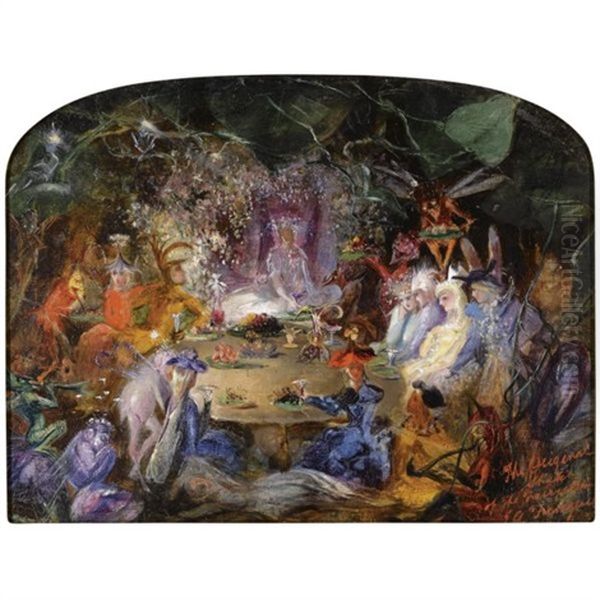 The Fairy's Banquet, Sketch (+ Giving Alms, Verso) Oil Painting by John Anster Fitzgerald