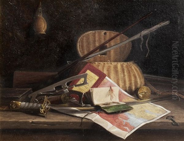 Still Life With Rods And Reels Oil Painting by John Fitzmarshall