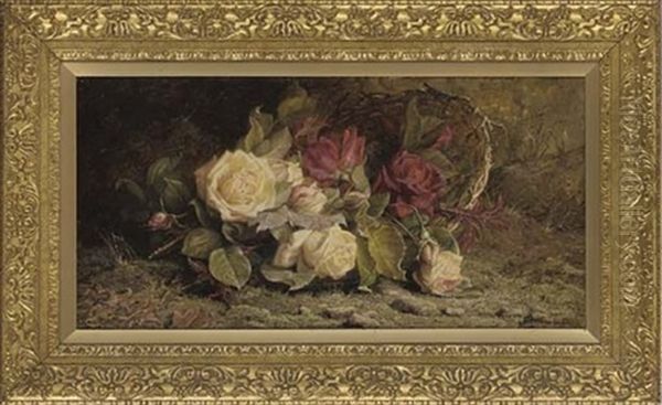 Roses On A Mossy Bank Oil Painting by John Fitzmarshall