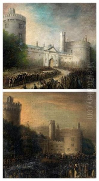 Arrivee De John Et Margaret D'ormonde Au Chateau De Kilkenny En Novembre, Funerailles De John Ormonde Au Chateau De Kilkenny En 1854 (pair) Oil Painting by Edmond Fitzpatrick