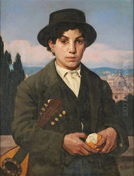 Le Joueur De Mandoline A L'orange Sur Fond De Ville De Rome Oil Painting by Alex Fivet