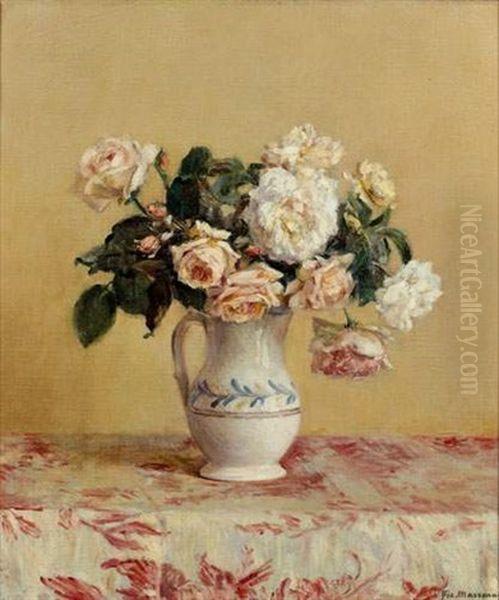 Bouquet De Roses Oil Painting by Pierre Felix Fix-Masseau