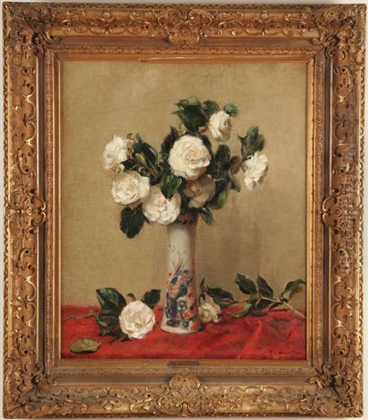 Still Life With White Roses Oil Painting by Pierre Felix Fix-Masseau