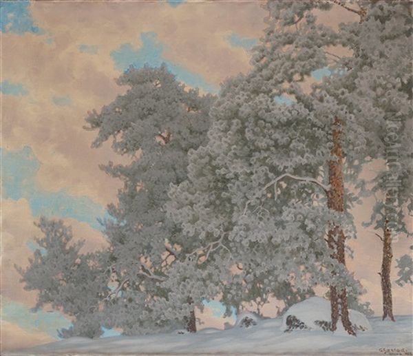 Winter Scene From Glava Oil Painting by Gustaf Fjaestad