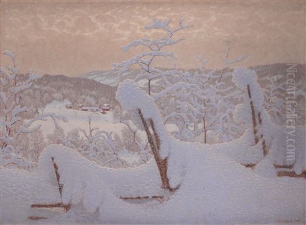 Winter Oil Painting by Gustaf Fjaestad