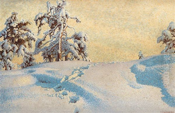 Traces In The Snow Oil Painting by Gustaf Fjaestad