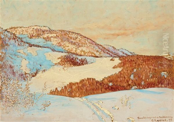 Ski Tracks On The Mountain Oil Painting by Gustaf Fjaestad