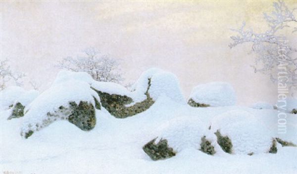 Snokladda Stenar Oil Painting by Gustaf Fjaestad