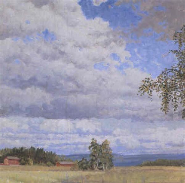 Sommarlandskap Fran Rackstad Oil Painting by Gustaf Fjaestad