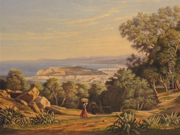 Vue Panoramique De La Baie De Nice Du Mont Boron Oil Painting by Gregoire Isidore Flacheron