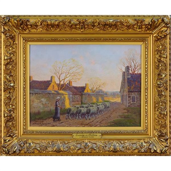 Evening Scene, Brittany Oil Painting by H. Peabody Flagg