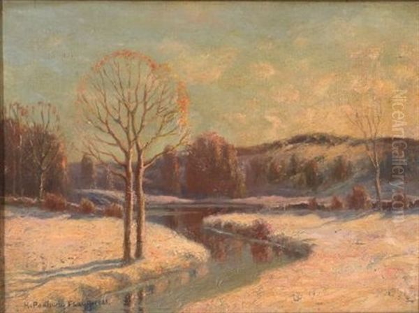 A Winding River, Winter Oil Painting by H. Peabody Flagg