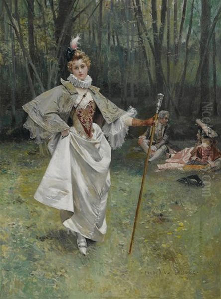 An Elegant Beauty In The Park Oil Painting by Francois Flameng