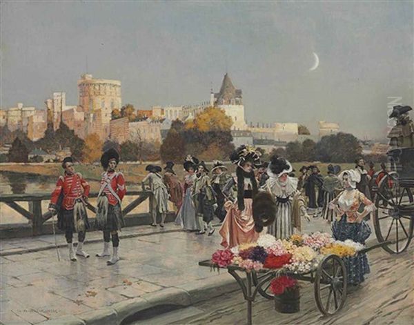 The Flower Seller At Windsor Oil Painting by Francois Flameng