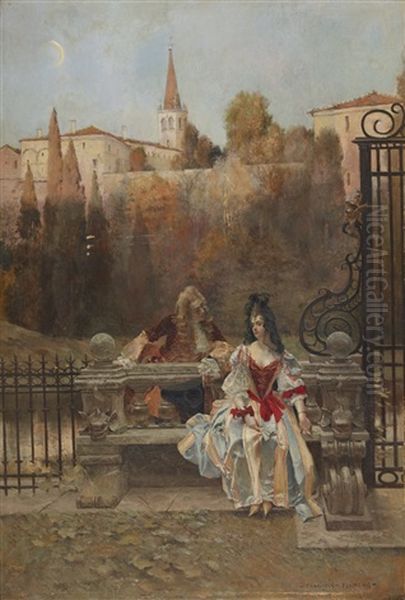 Scene Galante Sur Un Banc Oil Painting by Francois Flameng