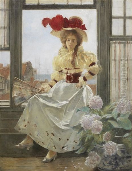 Portrait Of A Lady, By A Window Sill Oil Painting by Francois Flameng