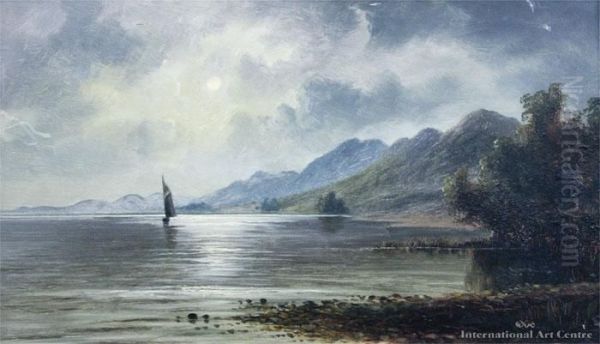 Moonlit Lake Scene Oil Painting by Thomas Reginald Attwood