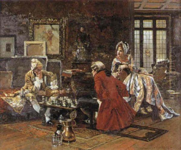 Les Joueurs D'echecs Au Xviiieme Siecle Oil Painting by Francois Flameng